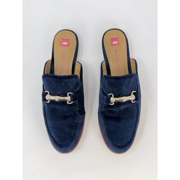 Elaine Turner Womens Mules Blue Velvet Slide Slip On Flats Sandals Classic US 8 - Picture 2 of 9